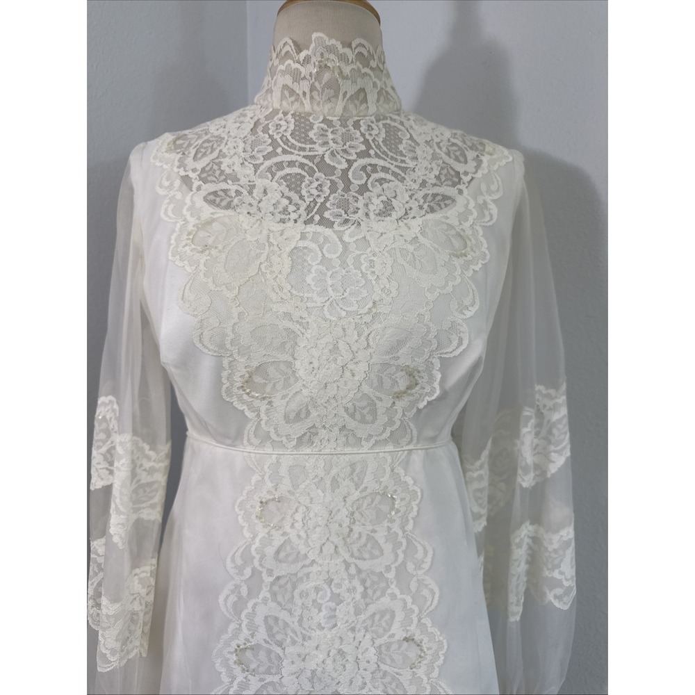 Vtg Bridal Originals Wedding Dress‎ 12 Lace Trim Victorian Edwardian Bow Back - Picture 7 of 16
